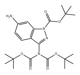 叔丁基6-氨基-3-(双(叔丁氧羰基)氨基)-1H-吲唑-1-羧酸酯 结构式