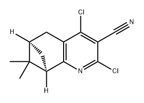 6,8-Methanoquinoline-3-carbonitrile, 2,4-dichloro-5,6,7,8-tetrahydro-7,7-dimethyl-, (6R,8R)- Structure