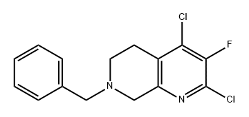 1,7-Naphthyridine, 2,4-dichloro-3-fluoro-5,6,7,8-tetrahydro-7-(phenylmethyl)- 化学構造式