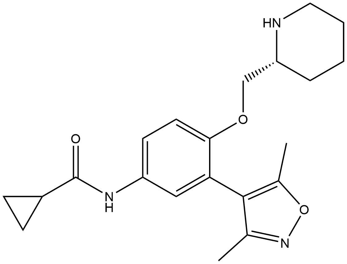 (R)-N-(3-(3,5-dimethylisoxazol-4-yl)-4-(piperidin-2-ylmethoxy)phenyl)cyclopropanecarboxamidexz Structure