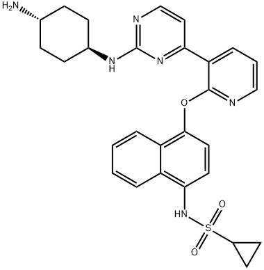 Cyclopropanesulfonamide, N-[4-[[3-[2-[(trans-4-aminocyclohexyl)amino]-4-pyrimidinyl]-2-pyridinyl]oxy]-1-naphthalenyl]- Struktur