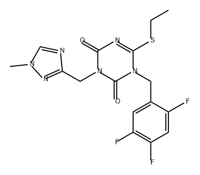 1,3,5-Triazine-2,4(1H,3H)-dione, 6-(ethylthio)-3-[(1-methyl-1H-1,2,4-triazol-3-yl)methyl]-1-[(2,4,5-trifluorophenyl)methyl]- Struktur