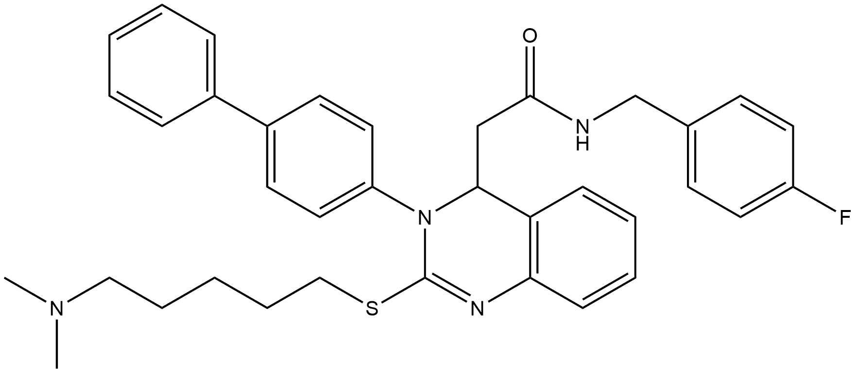 3-[1,1′-Biphenyl]-4-yl-2-[[5-(dimethylamino)pentyl]thio]-N-[(4-fluorophenyl)methyl]-3,4-dihydro-4-quinazolineacetamide Struktur