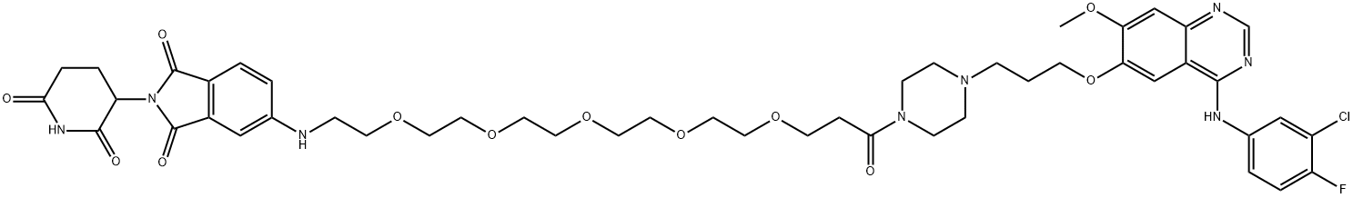 1H-Isoindole-1,3(2H)-dione, 5-[[18-[4-[3-[[4-[(3-chloro-4-fluorophenyl)amino]-7-methoxy-6-quinazolinyl]oxy]propyl]-1-piperazinyl]-18-oxo-3,6,9,12,15-pentaoxaoctadec-1-yl]amino]-2-(2,6-dioxo-3-piperidinyl)- 结构式