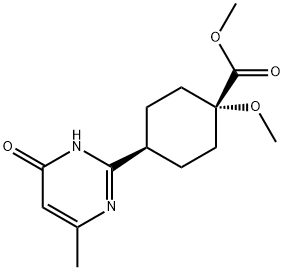 Cyclohexanecarboxylic acid, 4-(1,6-dihydro-4-methyl-6-oxo-2-pyrimidinyl)-1-methoxy-, methyl ester, cis- 化学構造式