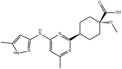 Cyclohexanecarboxylic acid, 1-methoxy-4-[4-methyl-6-[(5-methyl-1H-pyrazol-3-yl)amino]-2-pyrimidinyl]-, cis-