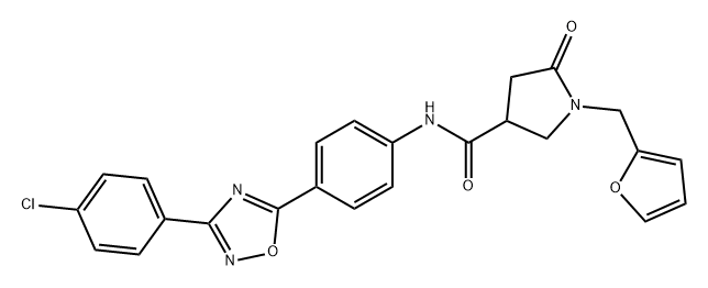 3-Pyrrolidinecarboxamide, N-[4-[3-(4-chlorophenyl)-1,2,4-oxadiazol-5-yl]phenyl]-1-(2-furanylmethyl)-5-oxo- Struktur