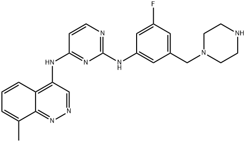 2,4-Pyrimidinediamine, N2-[3-fluoro-5-(1-piperazinylmethyl)phenyl]-N4-(8-methyl-4-cinnolinyl)- Structure