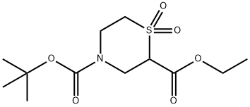 2,4-Thiomorpholinedicarboxylic acid, 4-(1,1-dimethylethyl) 2-ethyl ester, 1,1-dioxide 结构式
