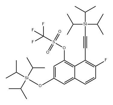 Methanesulfonic acid, 1,1,1-trifluoro-, 7-fluoro-8-[2-[tris(1-methylethyl)silyl]ethynyl]-3-[[tris(1-methylethyl)silyl]oxy]-1-naphthalenyl ester Structure