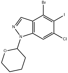 1H-Indazole, 4-bromo-6-chloro-5-iodo-1-(tetrahydro-2H-pyran-2-yl)- Structure