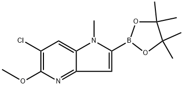 1H-Pyrrolo[3,2-b]pyridine, 6-chloro-5-methoxy-1-methyl-2-(4,4,5,5-tetramethyl-1,3,2-dioxaborolan-2-yl)- Struktur