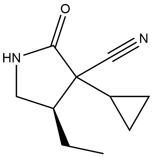 (4R)-3-cyclopropyl-4-ethyl-2-oxo-pyrrolidine-3-carbonitrile 化学構造式