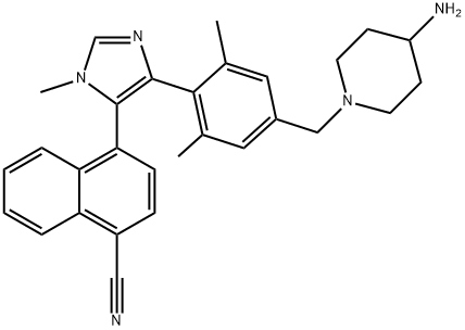 1-Naphthalenecarbonitrile, 4-[4-[4-[(4-amino-1-piperidinyl)methyl]-2,6-dimethylphenyl]-1-methyl-1H-imidazol-5-yl]- Structure