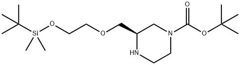 1-Piperazinecarboxylic acid, 3-[[2-[[(1,1-dimethylethyl)dimethylsilyl]oxy]ethoxy]methyl]-, 1,1-dimethylethyl ester, (3R)- Struktur