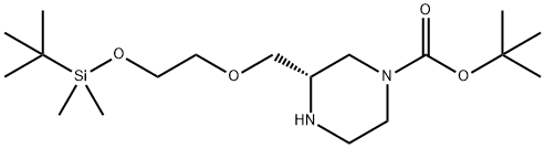 1-Piperazinecarboxylic acid, 3-[[2-[[(1,1-dimethylethyl)dimethylsilyl]oxy]ethoxy]methyl]-, 1,1-dimethylethyl ester, (3S)- Struktur