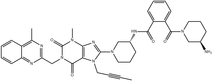 Benzamide, 2-[[(3R)-3-amino-1-piperidinyl]carbonyl]-N-[(3R)-1-[7-(2-butyn-1-yl)-2,3,6,7-tetrahydro-3-methyl-1-[(4-methyl-2-quinazolinyl)methyl]-2,6-dioxo-1H-purin-8-yl]-3-piperidinyl]- Structure
