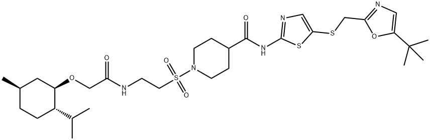 2809353-52-2 N-[5-[[[5-(1,1-Dimethylethyl)-2-oxazolyl]methyl]thio]-2-thiazolyl]-1-[[2-[[2-[[(1R,2S,5R)-5-methyl-2-(1-methylethyl)cyclohexyl]oxy]acetyl]amino]ethyl]sulfonyl]-4-piperidinecarboxamide