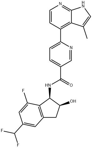 3-Pyridinecarboxamide, N-[(1R,2S)-5-(difluoromethyl)-7-fluoro-2,3-dihydro-2-hydroxy-1H-inden-1-yl]-6-(3-methyl-1H-pyrrolo[2,3-b]pyridin-4-yl)-|化合物BLU2864