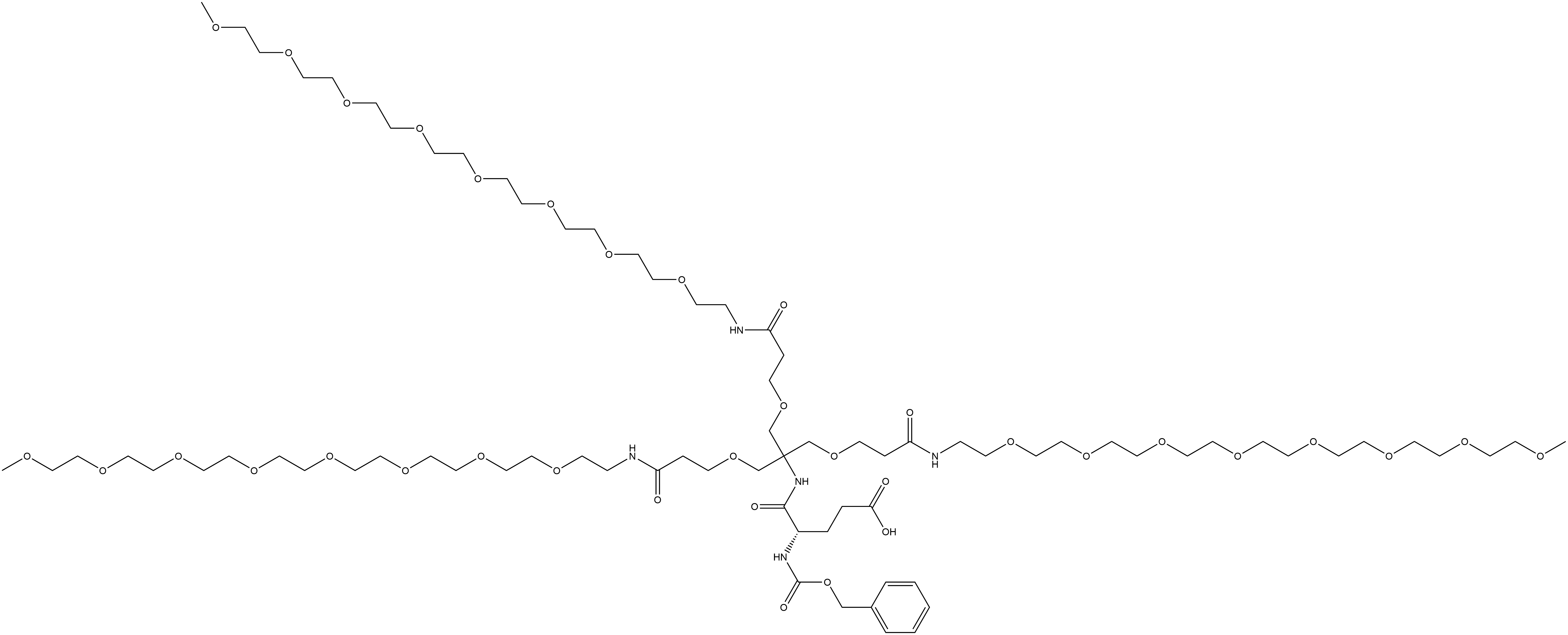 1-(Phenylmethyl) (3S)-3-(2-carboxyethyl)-4,11-dioxo-6,6-bis(5-oxo-2,9,12,15,18,21,24,27,30-nonaoxa-6-azahentriacont-1-yl)-8,15,18,21,24,27,30,33,36-nonaoxa-2,5,12-triazaheptatriacontanoate Struktur