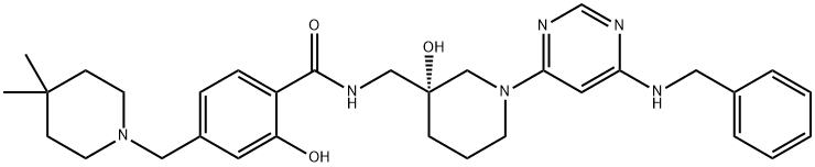 2813577-78-3 Benzamide, 4-[(4,4-dimethyl-1-piperidinyl)methyl]-2-hydroxy-N-[[(3R)-3-hydroxy-1-[6-[(phenylmethyl)amino]-4-pyrimidinyl]-3-piperidinyl]methyl]-