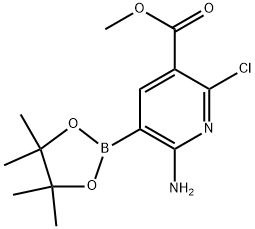 3-Pyridinecarboxylic acid, 6-amino-2-chloro-5-(4,4,5,5-tetramethyl-1,3,2-dioxaborolan-2-yl)-, methyl ester Struktur