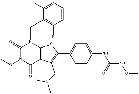 Urea, N-[4-[1-[(2,6-difluorophenyl)methyl]-5-[(dimethylamino)methyl]-1,2,3,4-tetrahydro-3-methoxy-2,4-dioxothieno[2,3-d]pyrimidin-6-yl]phenyl]-N'-methoxy- Struktur