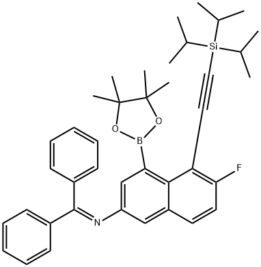 N-(DIPHENYLMETHYLENE)-6-FLUORO-4-(4,4,5,5-TETRAMETHYL-1,3,2-DIOXABOROLAN-2-YL)-5-((TRIISOPROPYLSILYL)ETHYNYL)NAPHTHALEN-2-AMINE, 2816821-08-4, 结构式