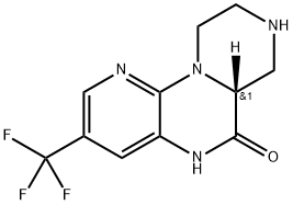 (R)-3-(三氟甲基)-7,8,9,10-四氢-5H-吡嗪[1,2-A]吡啶并[3,2-E]吡嗪-6(6AH)-酮 结构式