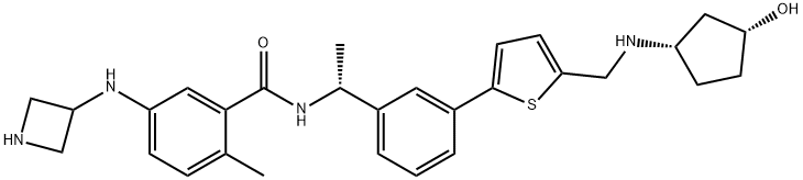 Benzamide, 5-(3-azetidinylamino)-N-[(1R)-1-[3-[5-[[[(1S,3R)-3-hydroxycyclopentyl]amino]methyl]-2-thienyl]phenyl]ethyl]-2-methyl- Structure