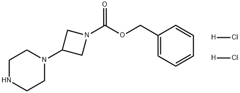 1-Azetidinecarboxylic acid, 3-(1-piperazinyl)-, phenylmethyl ester, hydrochloride (1:2) Structure