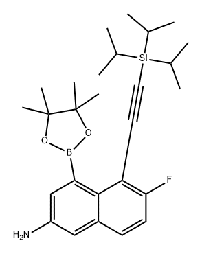 6-氟-4-(4,4,5,5-四甲基-1,3,2-二氧硼杂环戊烷-2-基)-5-((三异丙基硅烷基)乙炔基)萘-2-胺 结构式