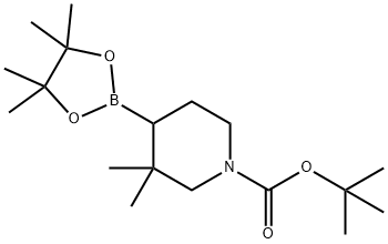 1-Piperidinecarboxylic acid, 3,3-dimethyl-4-(4,4,5,5-tetramethyl-1,3,2-dioxaborolan-2-yl)-, 1,1-dimethylethyl ester 化学構造式