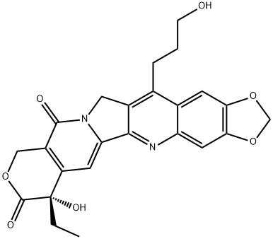 10H-1,3-Dioxolo[4,5-g]pyrano[3',4':6,7]indolizino[1,2-b]quinoline-8,11(7H,13H)-dione, 7-ethyl-7-hydroxy-14-(3-hydroxypropyl)-, (7S)- Structure