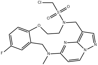 5-[(Chloromethyl)sulfonyl]-11-fluoro-4,5,6,7,13,14-hexahydro-14-methyl-1,15-etheno-1H-pyrazolo[4,3-f][1,4,8,10]benzoxatriazacyclotridecine Structure