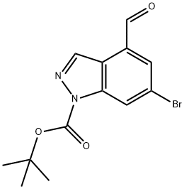 1H-Indazole-1-carboxylic acid, 6-bromo-4-formyl-, 1,1-dimethylethyl ester 化学構造式