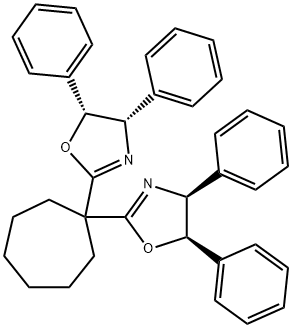 Oxazole, 2,2'-cycloheptylidenebis[4,5-dihydro-4,5-diphenyl-, (4S,4'S,5R,5'R)- Structure
