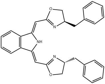 1H-Isoindole, 1,3-bis[[(4R)-4,5-dihydro-4-(phenylmethyl)-2-oxazolyl]methylene]-2,3-dihydro-, (1Z,3Z)- Structure