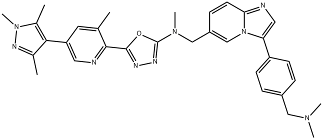 3-[4-[(Dimethylamino)methyl]phenyl]-N-methyl-N-[5-[3-methyl-5-(1,3,5-trimethyl-1H-pyrazol-4-yl)-2-pyridinyl]-1,3,4-oxadiazol-2-yl]imidazo[1,2-a]pyridine-6-methanamine 结构式