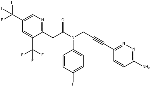 2-Pyridineacetamide, N-[3-(6-amino-3-pyridazinyl)-2-propyn-1-yl]-N-(4-fluorophenyl)-3,5-bis(trifluoromethyl)- Struktur