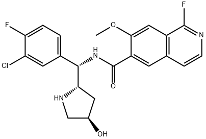6-Isoquinolinecarboxamide, N-[(S)-(3-chloro-4-fluorophenyl)[(2S,4R)-4-hydroxy-2-pyrrolidinyl]methyl]-1-fluoro-7-methoxy- Structure