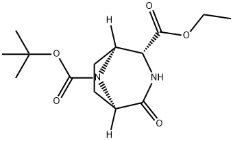3,8-Diazabicyclo[3.2.1]octane-2,8-dicarboxylic acid, 4-oxo-, 8-(1,1-dimethylethyl) 2-ethyl ester, (1S,2R,5R)- Struktur