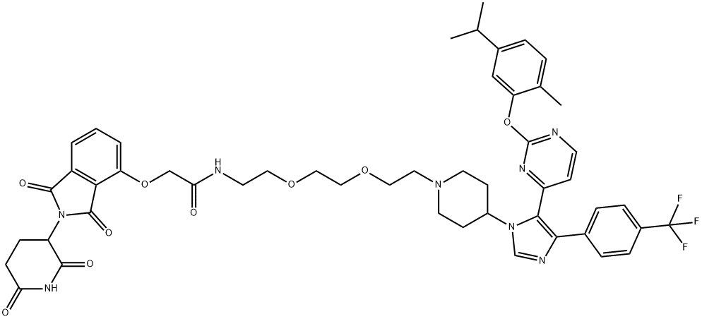 2839318-19-1 Acetamide, 2-[[2-(2,6-dioxo-3-piperidinyl)-2,3-dihydro-1,3-dioxo-1H-isoindol-4-yl]oxy]-N-[2-[2-[2-[4-[5-[2-[2-methyl-5-(1-methylethyl)phenoxy]-4-pyrimidinyl]-4-[4-(trifluoromethyl)phenyl]-1H-imidazol-1-yl]-1-piperidinyl]ethoxy]ethoxy]ethyl]-
