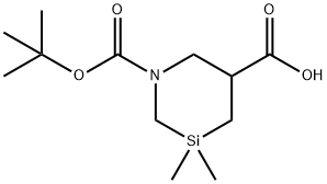 1-Aza-3-silacyclohexane-1,5-dicarboxylic acid, 3,3-dimethyl-, 1-(1,1-dimethylethyl) ester 化学構造式