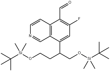 5-Isoquinolinecarboxaldehyde, 8-[3-[[(1,1-dimethylethyl)dimethylsilyl]oxy]-1-[[[(1,1-dimethylethyl)dimethylsilyl]oxy]methyl]propyl]-6-fluoro- 化学構造式