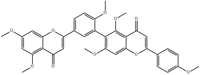 4H-1-Benzopyran-4-one, 6-[5-(5,7-dimethoxy-4-oxo-4H-1-benzopyran-2-yl)-2-methoxyphenyl]-5,7-dimethoxy-2-(4-methoxyphenyl)- 化学構造式