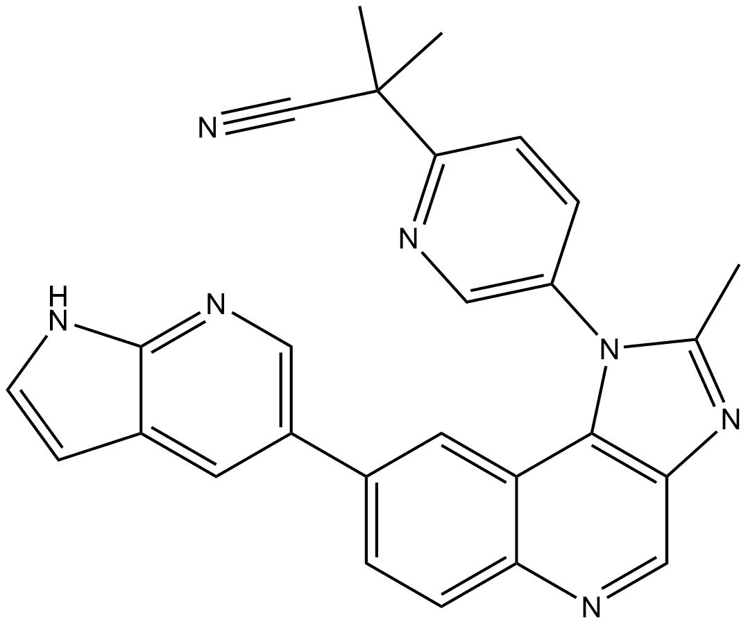 α,α-Dimethyl-5-[2-methyl-8-(1H-pyrrolo[2,3-b]pyridin-5-yl)-1H-imidazo[4,5-c]quinolin-1-yl]-2-pyridineacetonitrile Structure