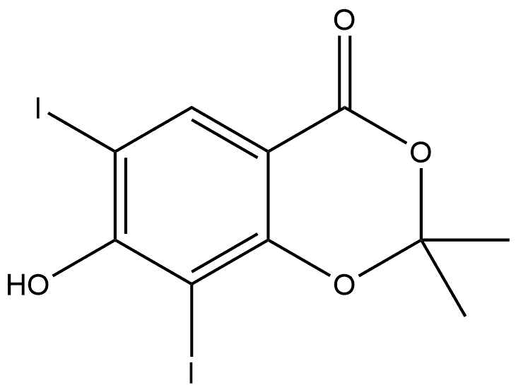 7-Hydroxy-6,8-diiodo-2,2-dimethyl-4H-1,3-benzodioxin-4-one,2847094-75-9,结构式