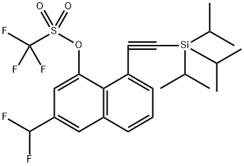 Methanesulfonic acid, 1,1,1-trifluoro-, 3-(difluoromethyl)-8-[2-[tris(1-methylethyl)silyl]ethynyl]-1-naphthalenyl ester Structure