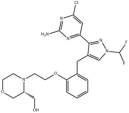 3-Morpholinemethanol, 4-[2-[2-[[3-(2-amino-6-chloro-4-pyrimidinyl)-1-(difluoromethyl)-1H-pyrazol-4-yl]methyl]phenoxy]ethyl]-, (3R)- Struktur